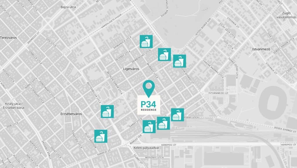 Éttermek a P34 Társasház környékén, Erzsébetvárosban